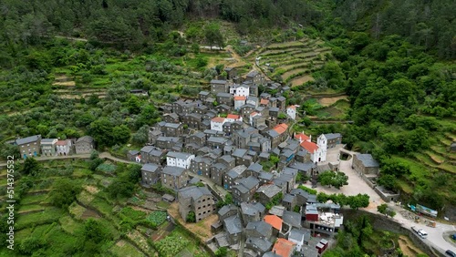 Piodao. Backward flight. Aerial view of the village. Portugal