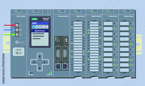 PLC Programable Logic Controller Input and Output Vektor Flat Design photo