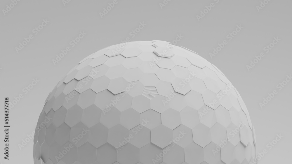 3d rendering of a square spherical structure surface made of hexagons
