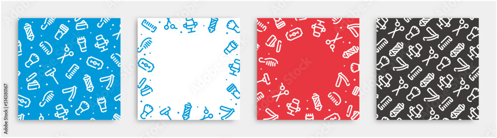 Barber icon pattern background for graphic design.Square vector template set. Barber icon pattern background for graphic design.Square vector template set.