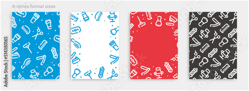 Barber icon pattern background for graphic design.A-size vertical vector template set.