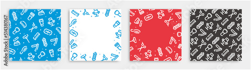 Barber icon pattern background for graphic design.Square vector template set.
