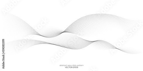 Flowing dots particles wave pattern halftone gradient curve shape isolated on white background. Vector in concept of technology, science, music, modern.