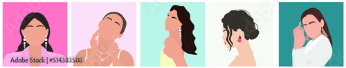Different women with beautiful jewellery on colorful background