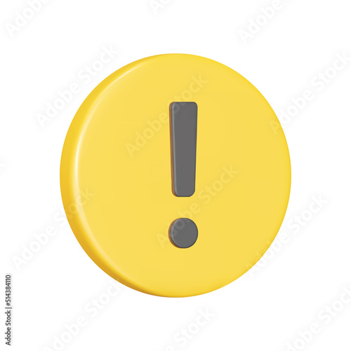 Circular warning sign with exclamation point 3d icon. Isolated object on a transparent background