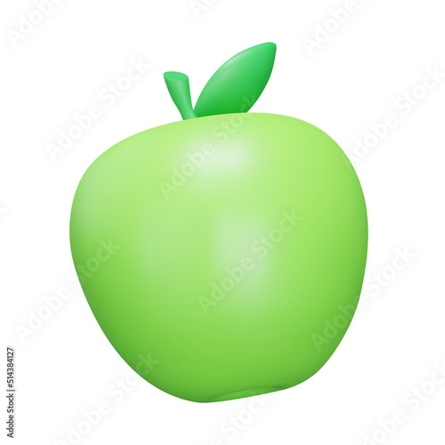 Apple 3d icon. A green apple with a leaf. Isolated object on a transparent background
