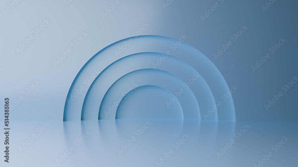 Abstract minimal empty podium with circle details on the wall. Empty room concept with half semi circle on natural lighting. Rendering 3d shape, product display presentation. Futuristic wall scene. Abstract minimal empty podium with circle details on the wall. Empty room concept with half semi circle on natural lighting. Rendering 3d shape, product display presentation. Futuristic wall scene.