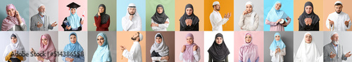 Foto Set of different Arab people on colorful background