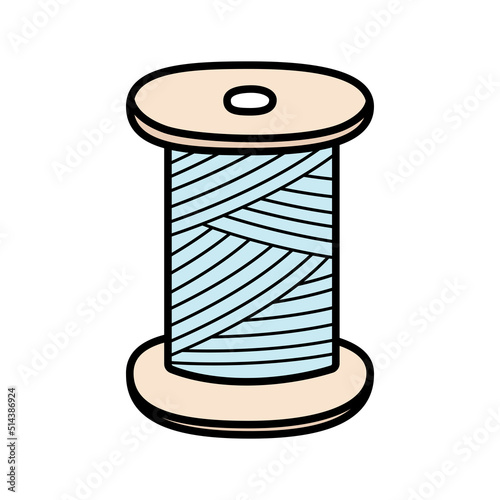 Icon spool of thread for sewing and needlework. Vector doodle illustration of linen thread on a wooden spool.