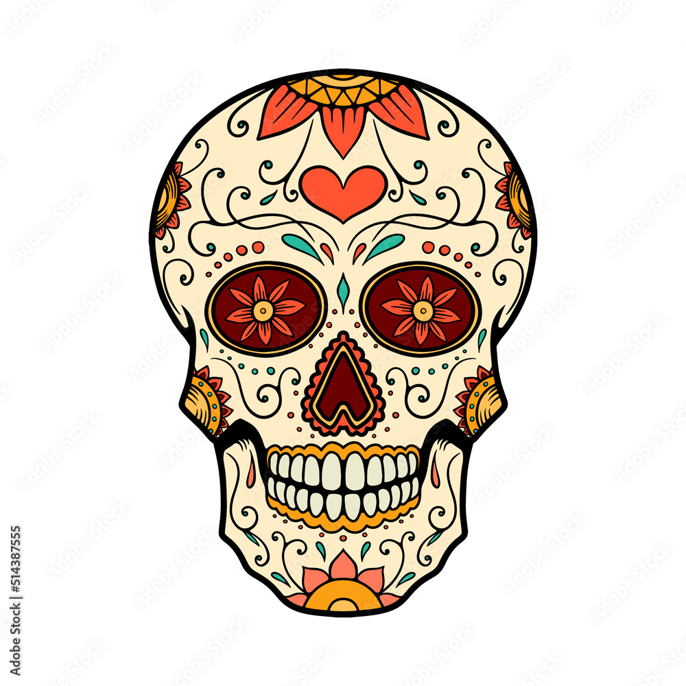 Illustration of mexican sugar skull. Design element for poster