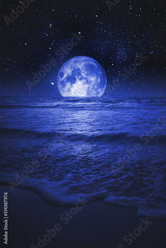 Fototapeta Naklejka Na Ścianę i Meble -  night sea and full moon