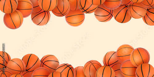 Many basketball balls on light background with space for text