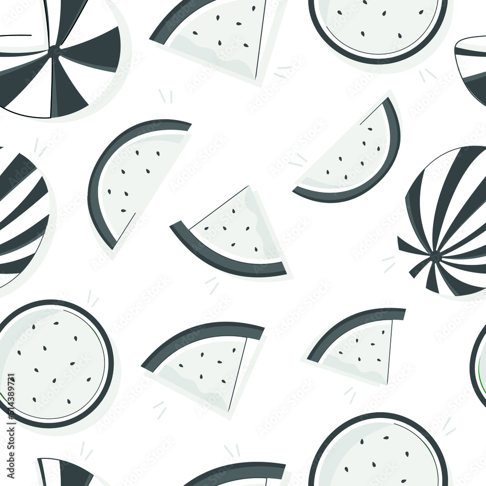 Print design vector illustration of black and white watermelon colours. Seamless pattern with flat style.