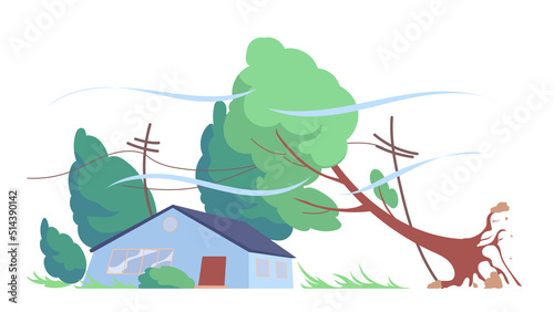 Destroying strong winds tearing out the trees