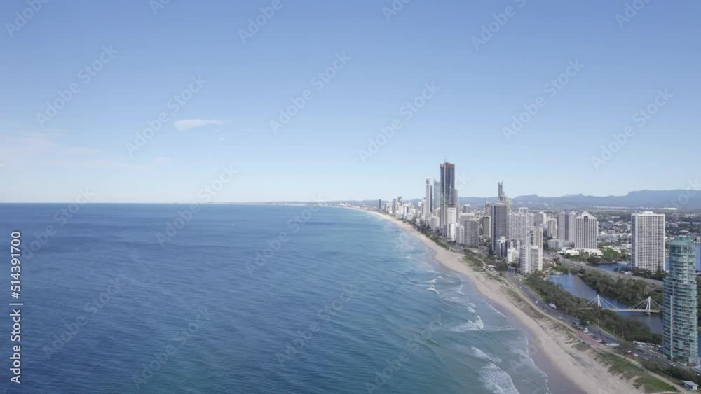 Aerial View Of Surfers Paradise From The Main Beach In Gold Coast, South East Queensland, Australia. Aerial View Of Surfers Paradise From The Main Beach In Gold Coast, South East Queensland, Australia.