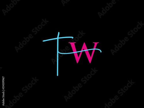 Fashion TW Logo Image, Signature Tw wt Logo Icon With Colorful Signature Luxury Letter Design