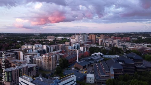 Beautiful aerial view of suburban London town in evening summer sunset photo