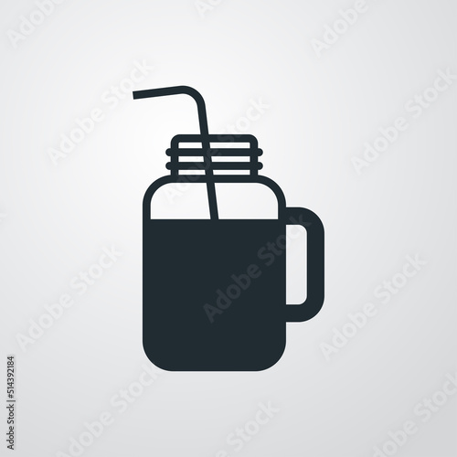 Mason jar icon. Logo smoothie bar. Vector con silueta de jarra y pajita para beber. Fondo gris