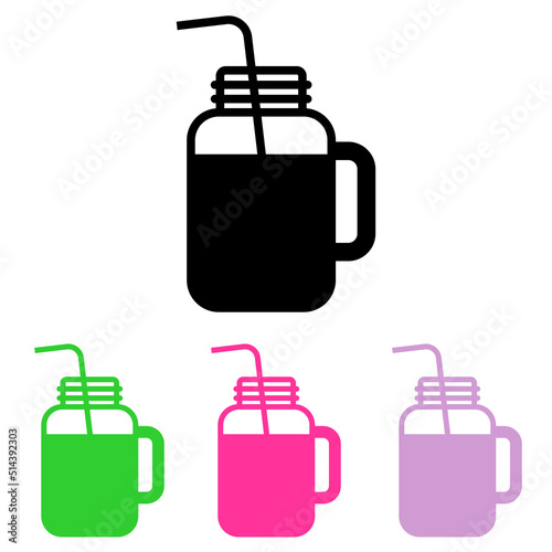 Mason jar icon. Logo smoothie bar. Vector con silueta de jarra y pajita para beber. Varios colores