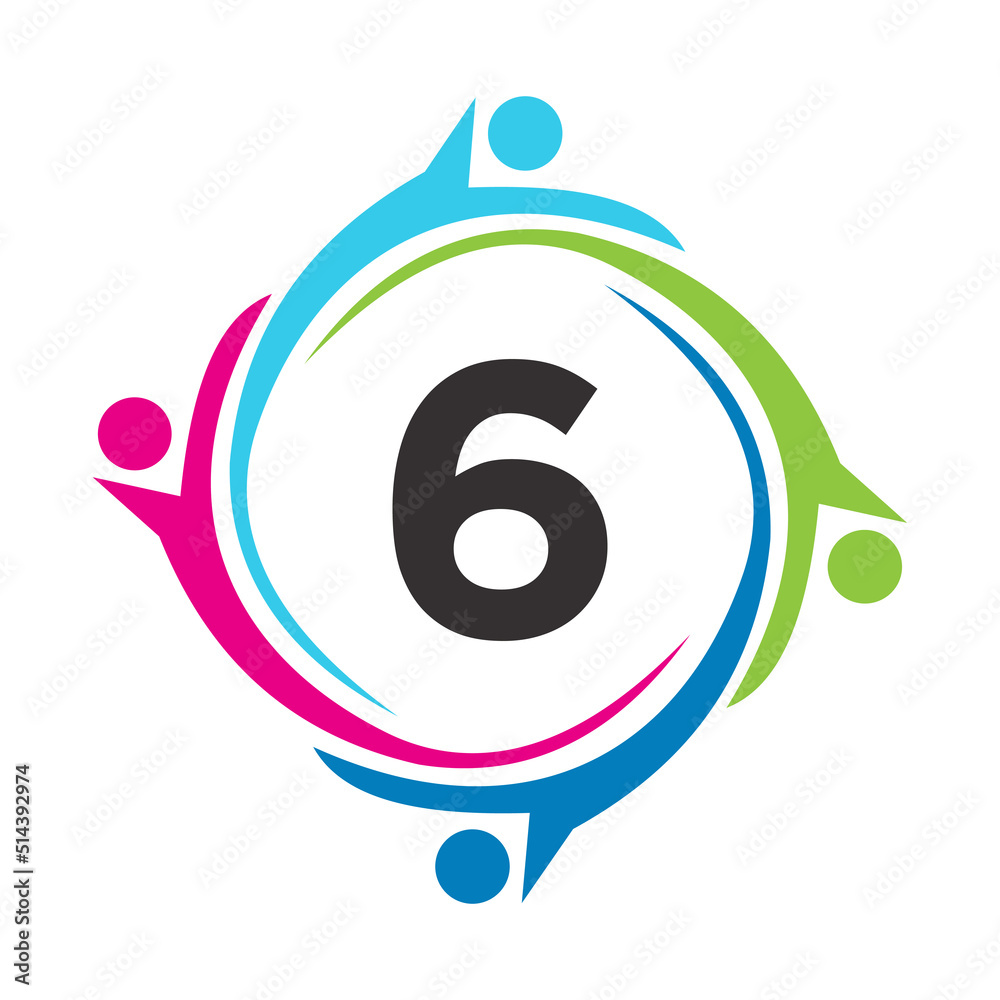 Letter 6 Teamwork Logo Unite Symbol. Charity Sign Community Health Care Union Logotype Letter 6 Teamwork Logo Unite Symbol. Charity Sign Community Health Care Union Logotype