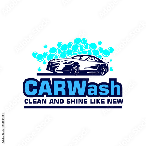 car wash logo clean and shine like new, silhouette of great car wit water spray, vector illustrations