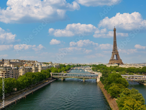 Eiffel Tower or Tour Eiffel in an aerial view ijn Paris  France