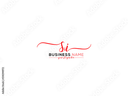 Colorful SI Signature Logo, Letter Si is Fashion Signature Letter Logo With Love Heart For All Kind Of Use