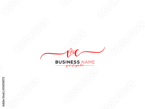 Minimal VC Logo Icon, Signature Vc cv Logo Letter Vector Love Heart For You