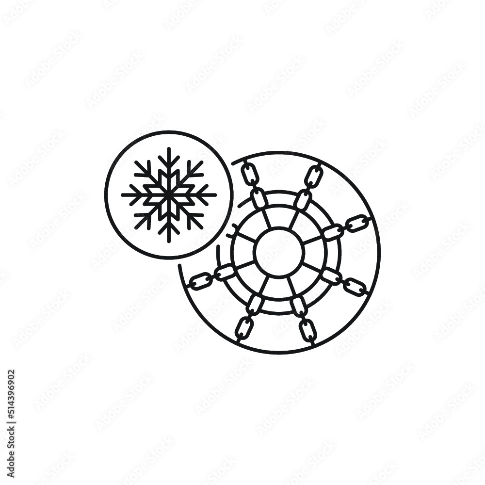 Studded tires and chains linear icon. Lifehack for auto owner in winter. Moving on car when snows. Thin line customizable illustration. Studded tires and chains linear icon. Lifehack for auto owner in winter. Moving on car when snows. Thin line customizable illustration.