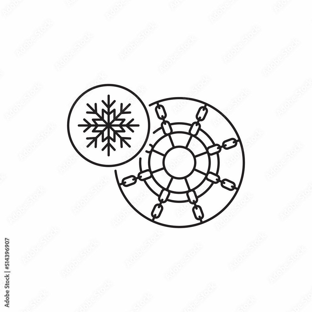 Studded tires and chains linear icon. Lifehack for auto owner in winter. Moving on car when snows. Thin line customizable illustration. Studded tires and chains linear icon. Lifehack for auto owner in winter. Moving on car when snows. Thin line customizable illustration.