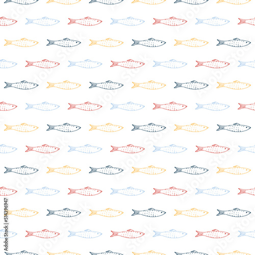 Fish Seamless pattern. Fish Cartoon doodle, Vector illustration