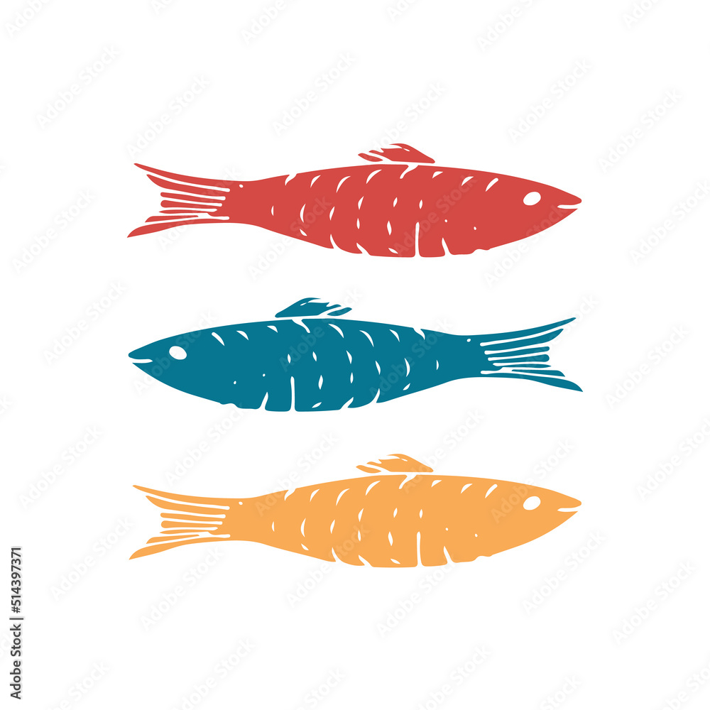 Fish set, Cartoon fish sketch doodle, Vector illustration Fish set, Cartoon fish sketch doodle, Vector illustration
