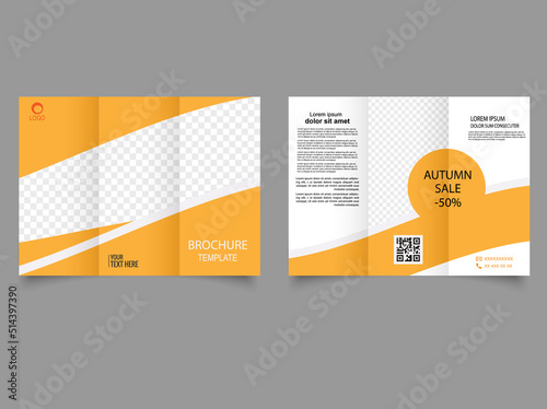 Orange trifold business brochure. Collection of folded brochures, annual report, For printing, A4 magazine cover. Vector graphics.