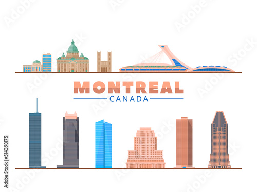 Montreal (Canada) city landmark.. Vector Illustration. Business travel and tourism concept with modern buildings. Image for presentation, banner, placard and web site photo