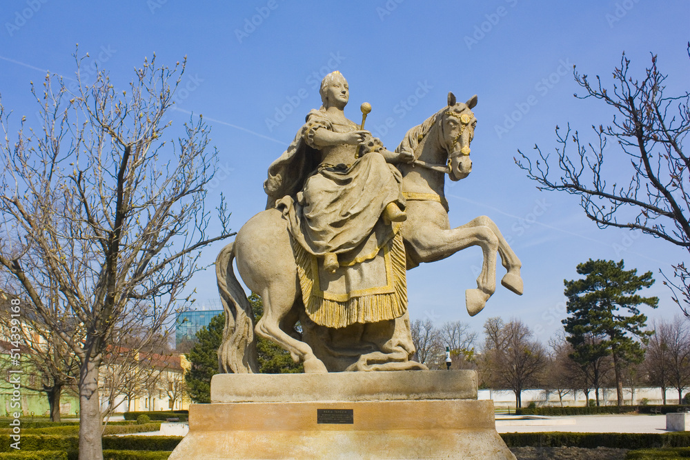 Equestrian statue of Maria Theresa Walburga Amalia Christina in Grassalkovich Palace park of Bratislava, Slovakia Equestrian statue of Maria Theresa Walburga Amalia Christina in Grassalkovich Palace park of Bratislava, Slovakia