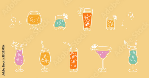 Fun doodle cocktails, cute comic style, great for menus, banners, wallpapers, cards - vector design