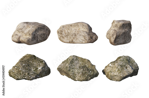 Rocks and rough surfaces on a white background