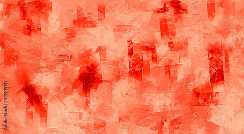 Scarlet textured monochromatic backdrop, abstract oil paint strokes on canvas. Red artistic texture. Brush doubs and smears, grungy escarlate background photo