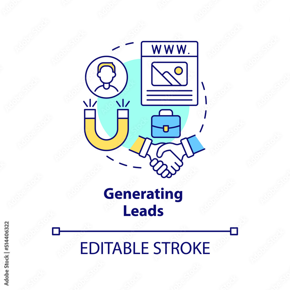 Generating leads concept icon. Websites classification abstract idea thin line illustration. Content strategy. Isolated outline drawing. Editable stroke. Arial, Myriad Pro-Bold fonts used Generating leads concept icon. Websites classification abstract idea thin line illustration. Content strategy. Isolated outline drawing. Editable stroke. Arial, Myriad Pro-Bold fonts used