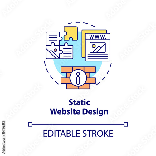Static website design concept icon. Web designing type abstract idea thin line illustration. Fixed webpage content. Isolated outline drawing. Editable stroke. Arial, Myriad Pro-Bold fonts used