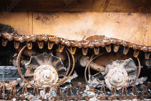 Destroyed and burned russian armored military vehicle close up photo