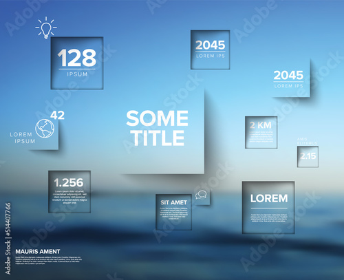 Multipurpose infographic made from square frames with background photo placeholder