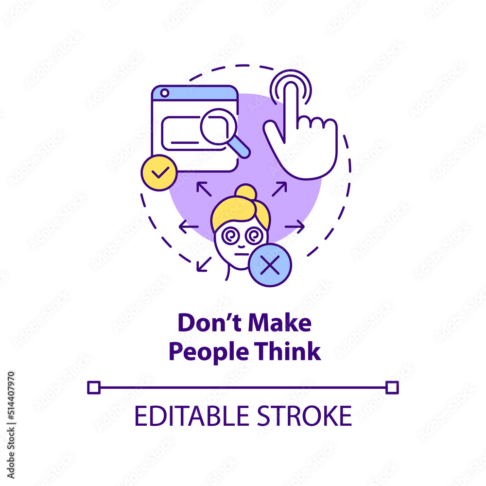 Dont make people think concept icon. Make website dont abstract idea thin line illustration. User experience in navigation. Isolated outline drawing. Editable stroke. Arial, Myriad Pro-Bold fonts used Dont make people think concept icon. Make website dont abstract idea thin line illustration. User experience in navigation. Isolated outline drawing. Editable stroke. Arial, Myriad Pro-Bold fonts used