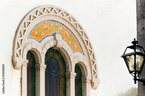 detail of the art nouveau tiles on church of Santa Casa da Misericordia, Peso da Regua, Portugal