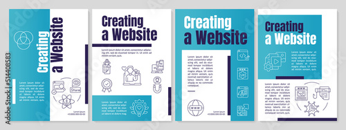 Building professional website turquoise brochure template. Visualization. Leaflet design with linear icons. Editable 4 vector layouts for presentation, annual reports. Anton, Lato-Regular fonts used