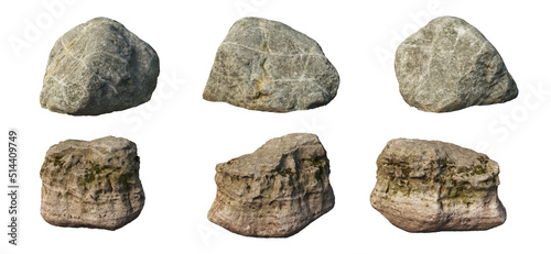 Rocks and rough surfaces on a white background