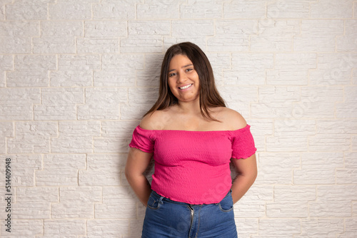 Canvas Print Portrait of Happy body positive plus size woman