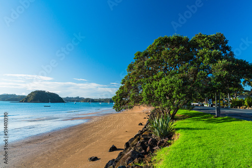 Fototapeta Naklejka Na Ścianę i Meble -  ニュージーランド　ベイ・オブ・アイランズのパイヒアのビーチの朝の風景