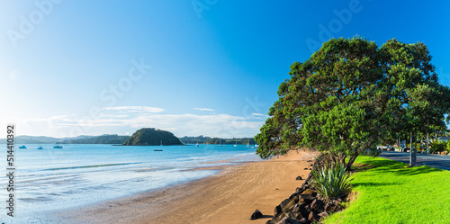 ニュージーランド　ベイ・オブ・アイランズのパイヒアのビーチの朝の風景