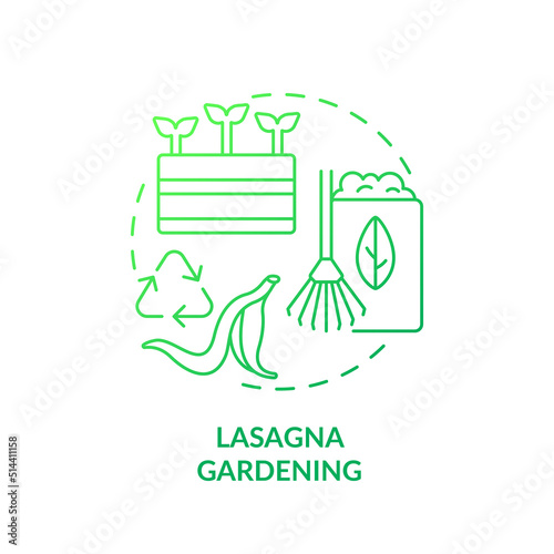 Lasagna gardening green gradient concept icon. Sheet composting. Growing plants. Gardening method abstract idea thin line illustration. Isolated outline drawing. Myriad Pro-Bold font used